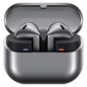 هدفون بلوتوثی سامسونگ مدل Galaxy Buds3 با نویز کنسلینگ فعال (ANC)، نویز کنسلینگ میکروفون (ENC)، درگاه شارژ USB Type-C، با قابلیت اتصال به چند دستگاه، دارای قابلیت صدای 360 درجه، Galaxy AI، میکروفون سه گانه، پشتیبانی از فرمان لمسی، ضد آب و گرد و غبار