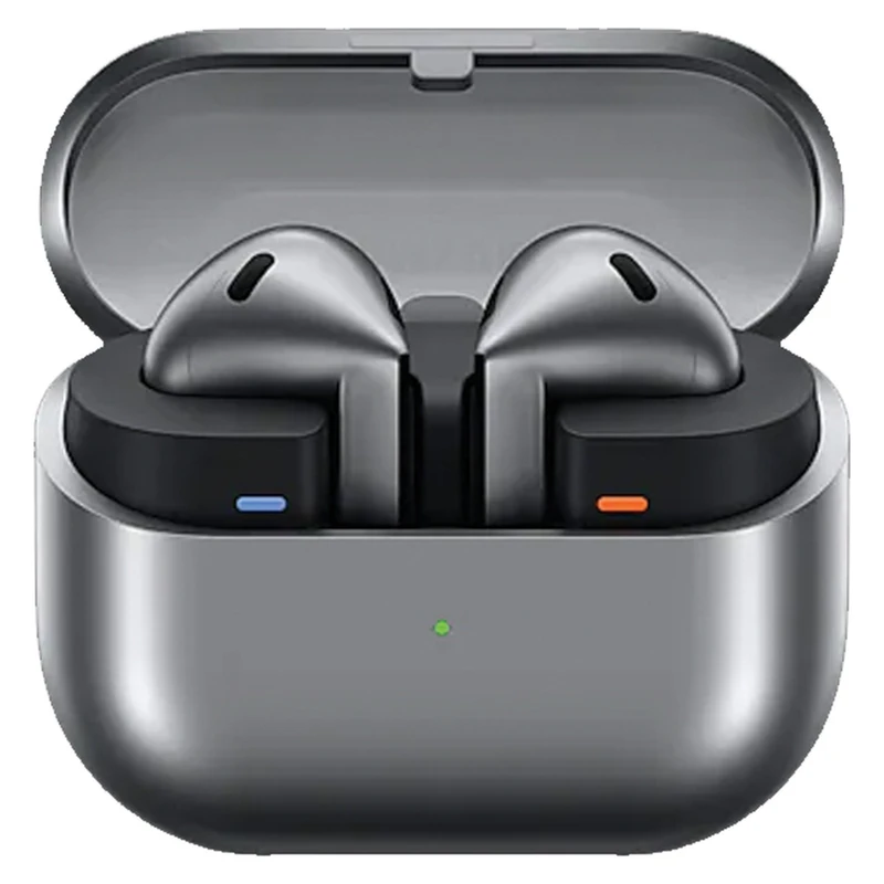 هدفون بلوتوثی سامسونگ مدل Galaxy Buds3 با نویز کنسلینگ فعال (ANC)، نویز کنسلینگ میکروفون (ENC)، درگاه شارژ USB Type-C، با قابلیت اتصال به چند دستگاه، دارای قابلیت صدای 360 درجه، Galaxy AI، میکروفون سه گانه، پشتیبانی از فرمان لمسی، ضد آب و گرد و غبار